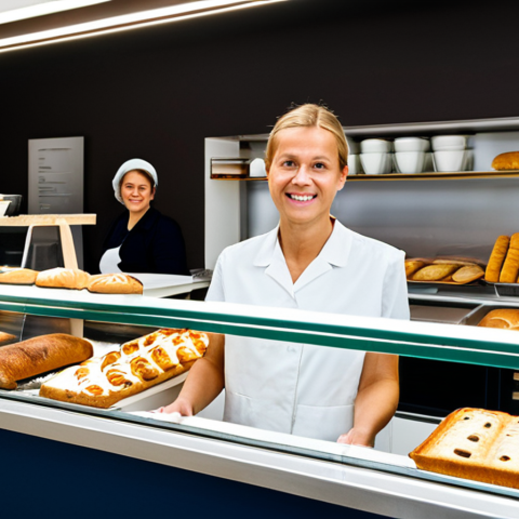 넛지 기법을 통한 환경 보호 촉진 전략 - The "Nudge" at the Bakery**
* **Prompt:** A bright and inviting German bakery (Bäckerei) with a l...