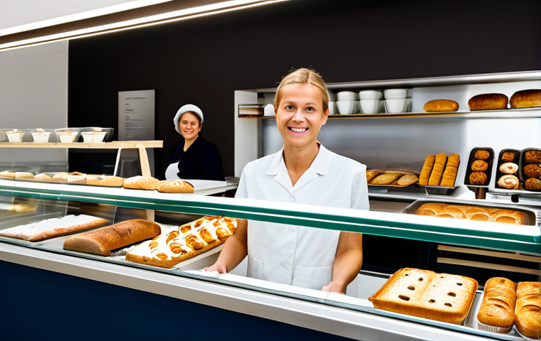 넛지 기법을 통한 환경 보호 촉진 전략 - The "Nudge" at the Bakery**
* **Prompt:** A bright and inviting German bakery (Bäckerei) with a l...