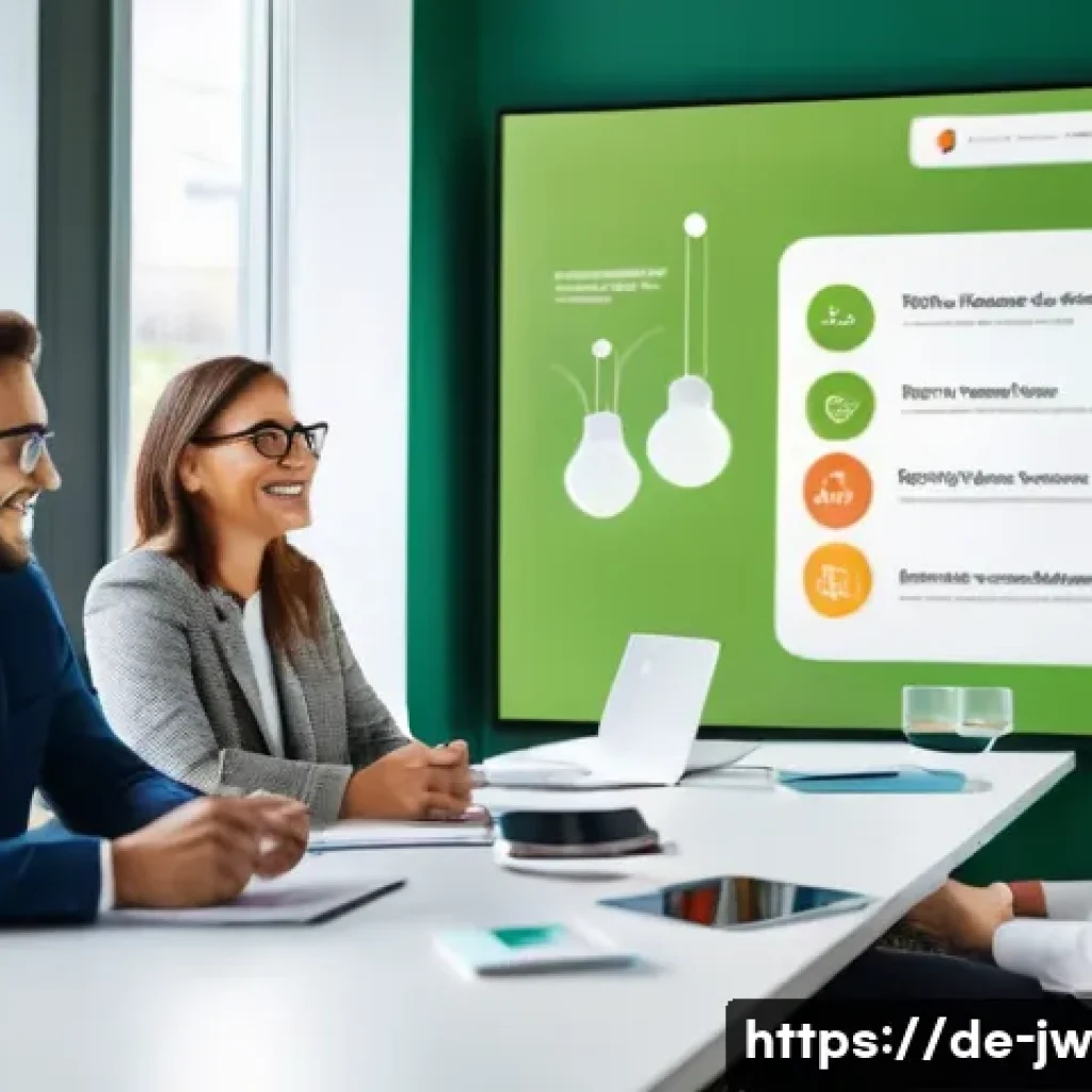 넛지 활용을 위한 커뮤니케이션 전략 - A modern office environment in Germany showing a diverse group of adults engaged in a collaborative ...