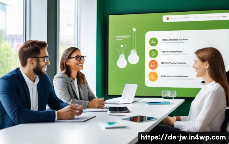넛지 활용을 위한 커뮤니케이션 전략 - A modern office environment in Germany showing a diverse group of adults engaged in a collaborative ...