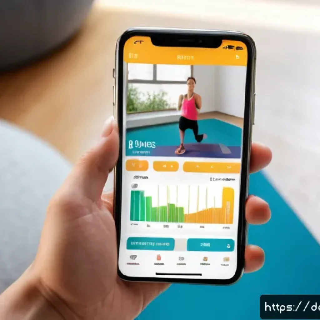 넛지 활용의 최신 트렌드 분석하기 - A modern fitness app interface displayed on a smartphone screen held by a casually dressed young adu...