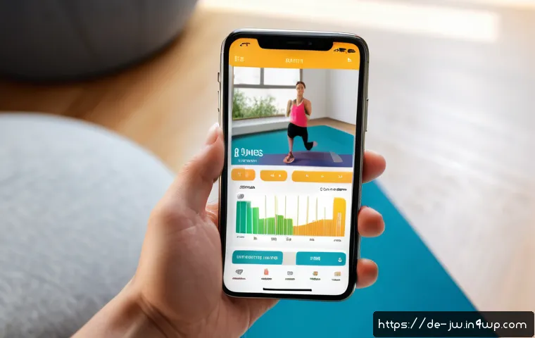 넛지 활용의 최신 트렌드 분석하기 - A modern fitness app interface displayed on a smartphone screen held by a casually dressed young adu...
