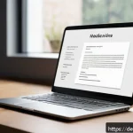 Home 20 넛지를 활용한 취업 준비 전략 - A modern, clean and professional resume layout displayed on a sleek laptop screen in a cozy home off...