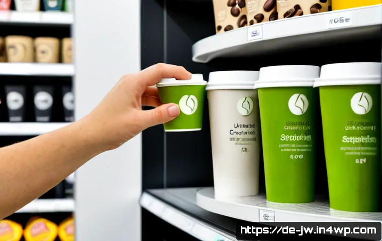 Home 17 넛지 기법으로 새로운 제품 런칭 전략 - Photorealistic product launch display in a bright modern German supermarket, a sleek unbranded reusa...